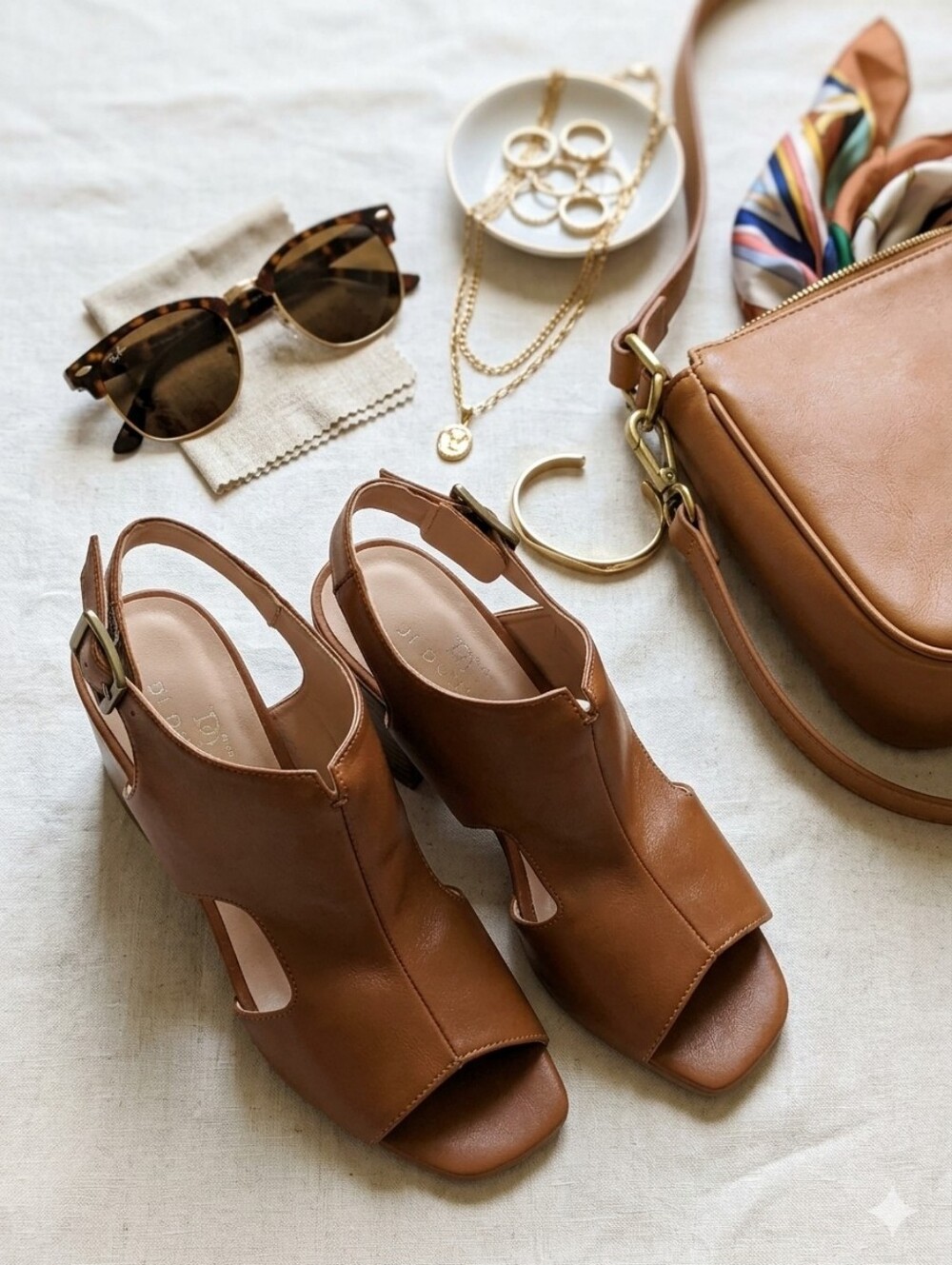 Marana Caramel Genuine Leather Block Heel Slingback Sandals Size 7.5